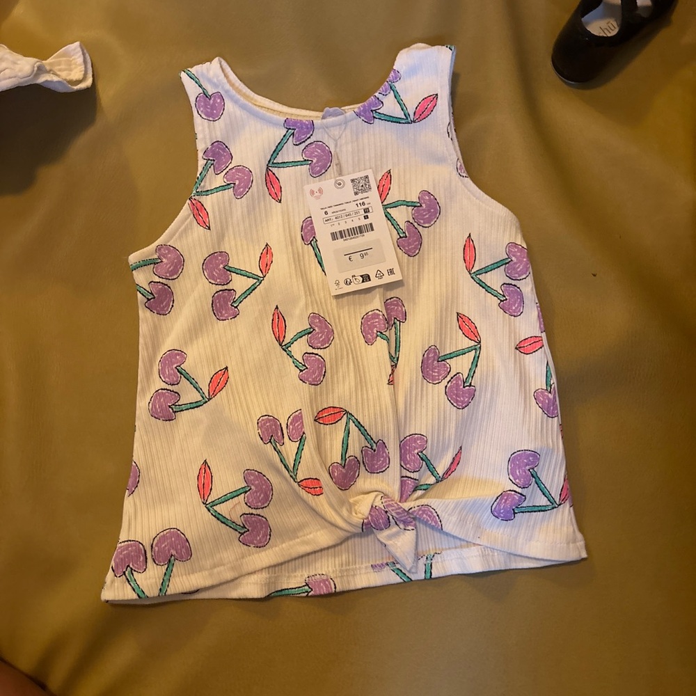Zara Girls Purple and Pink Cherry Tank Top